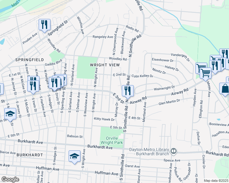 map of restaurants, bars, coffee shops, grocery stores, and more near 4111 East 3rd Street in Dayton