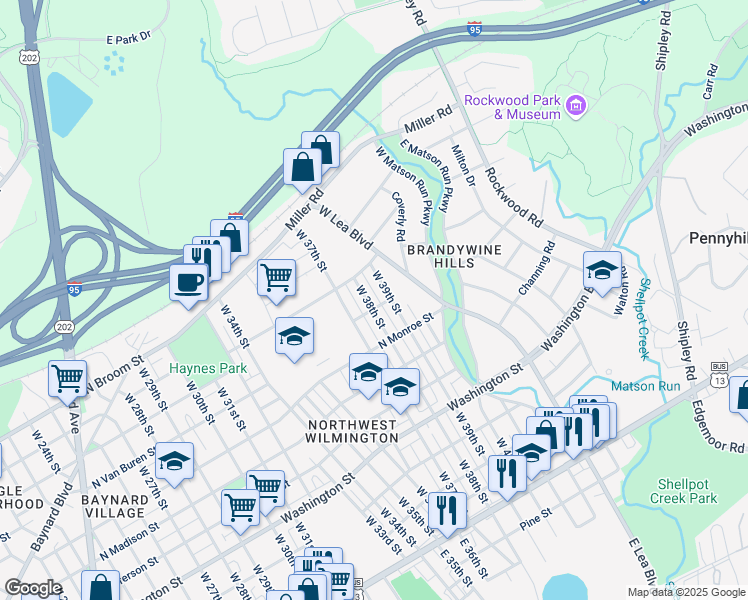 map of restaurants, bars, coffee shops, grocery stores, and more near 701 West 37th Street in Wilmington