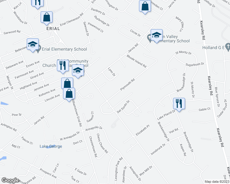 map of restaurants, bars, coffee shops, grocery stores, and more near 41 Plymouth Road in Sicklerville