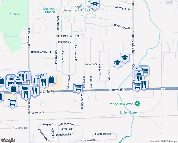 map of restaurants, bars, coffee shops, grocery stores, and more near 78 Burke Avenue in Indianapolis