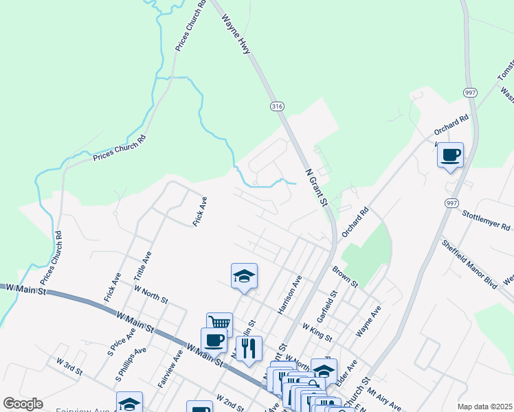 map of restaurants, bars, coffee shops, grocery stores, and more near 369 Viewpoint Way in Waynesboro