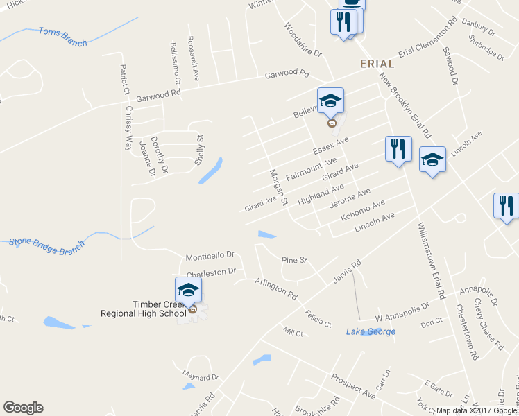 map of restaurants, bars, coffee shops, grocery stores, and more near 69 Girard Avenue in Sicklerville