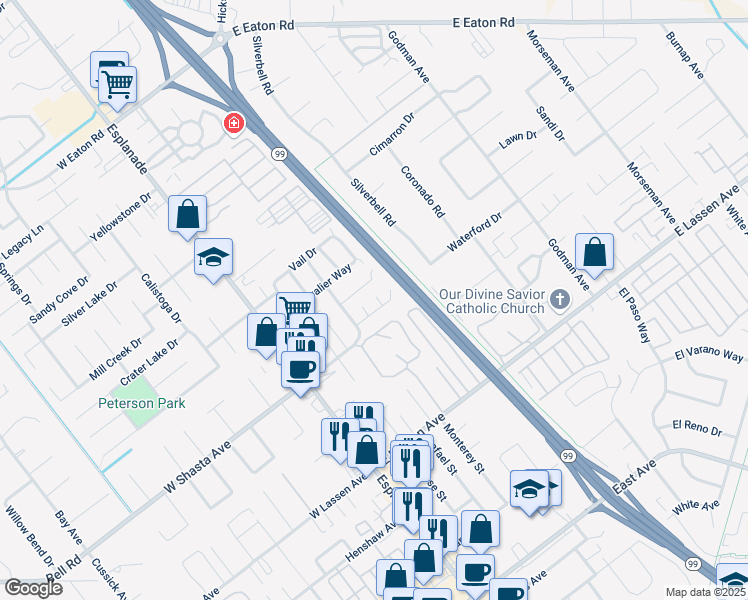 map of restaurants, bars, coffee shops, grocery stores, and more near in Chico