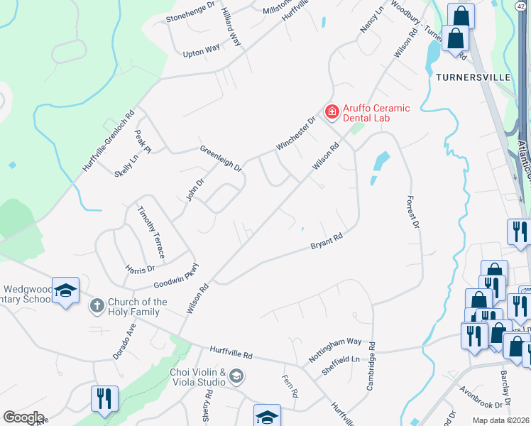 map of restaurants, bars, coffee shops, grocery stores, and more near 236 Wilson Road in Washington Township