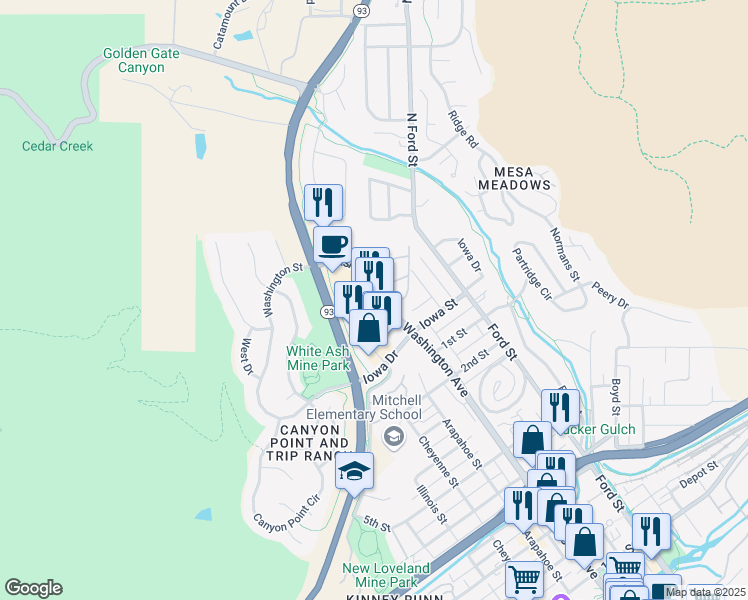 map of restaurants, bars, coffee shops, grocery stores, and more near 300 Jackson Drive in Golden