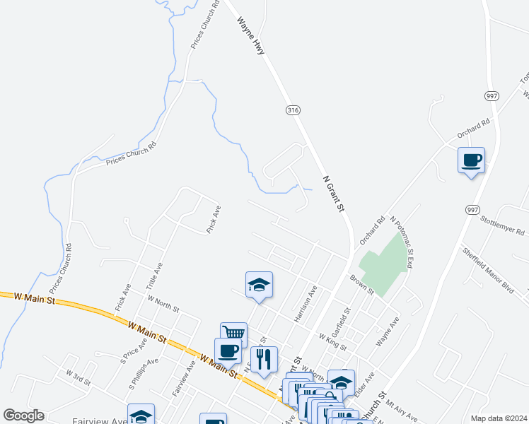 map of restaurants, bars, coffee shops, grocery stores, and more near 368 Viewpoint Way in Waynesboro