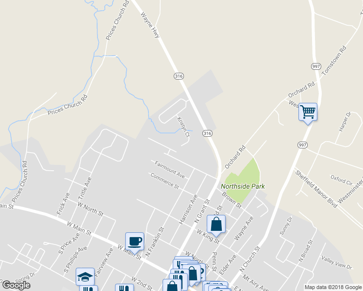 map of restaurants, bars, coffee shops, grocery stores, and more near 131 Kristyn Court in Waynesboro