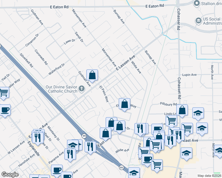 map of restaurants, bars, coffee shops, grocery stores, and more near in Chico