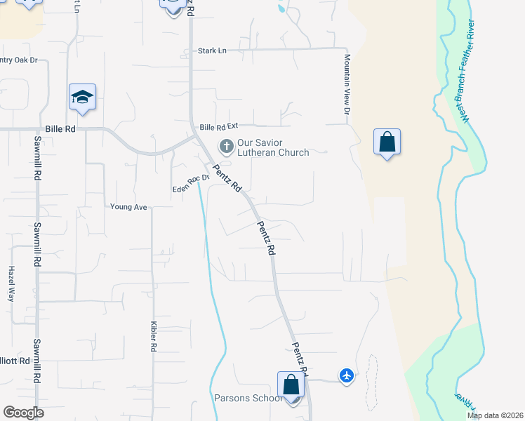 map of restaurants, bars, coffee shops, grocery stores, and more near 6284 Pentz Road in Paradise
