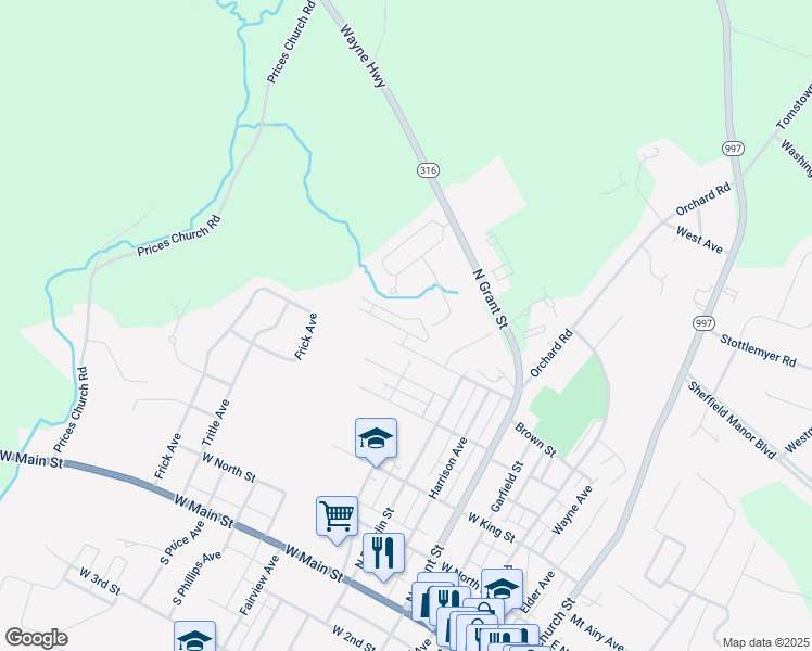map of restaurants, bars, coffee shops, grocery stores, and more near 359 Viewpoint Way in Waynesboro