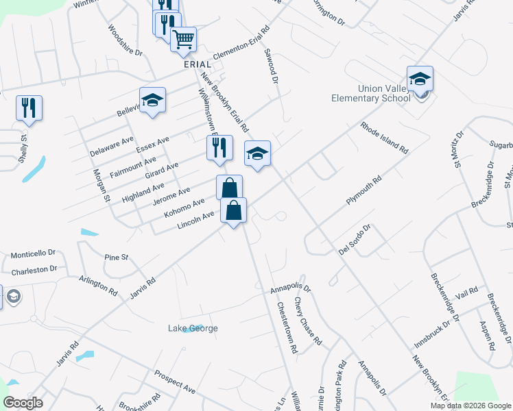 map of restaurants, bars, coffee shops, grocery stores, and more near 934 Jarvis Road in Sicklerville
