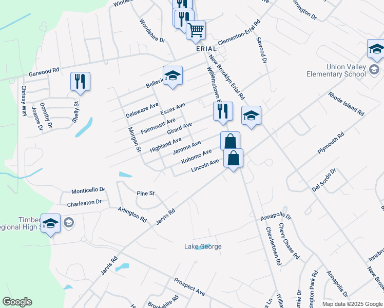 map of restaurants, bars, coffee shops, grocery stores, and more near 24 Kohomo Avenue in Gloucester Township