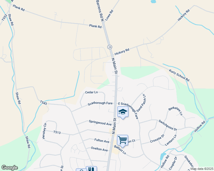 map of restaurants, bars, coffee shops, grocery stores, and more near 90 Patterson Dr in Stewartstown