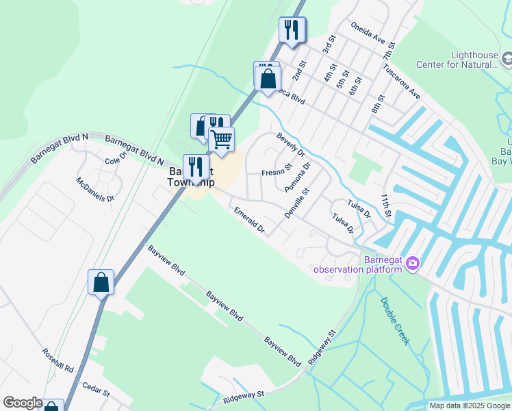 map of restaurants, bars, coffee shops, grocery stores, and more near 144 Bayshore Drive in Barnegat Township