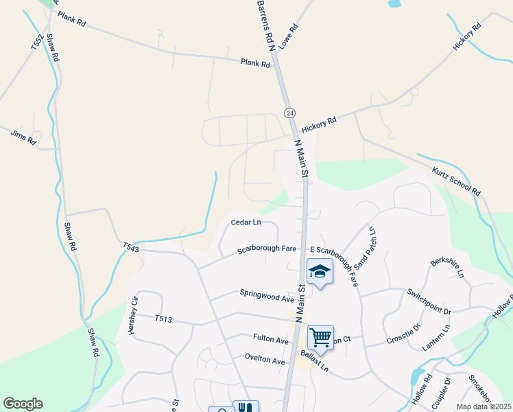 map of restaurants, bars, coffee shops, grocery stores, and more near 90 Patterson Dr in Stewartstown