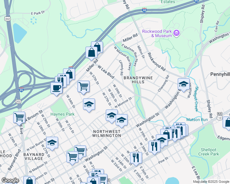 map of restaurants, bars, coffee shops, grocery stores, and more near 701 West 37th Street in Wilmington
