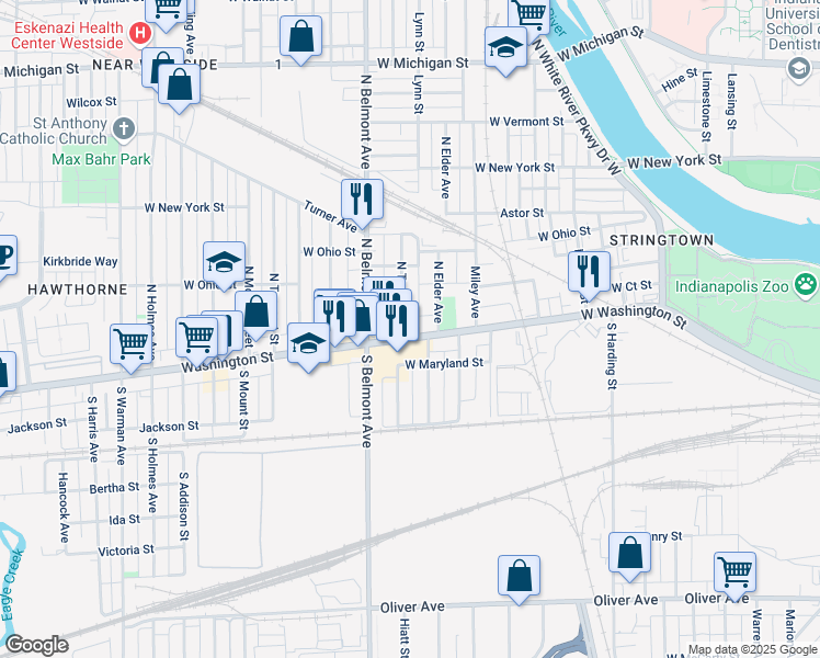 map of restaurants, bars, coffee shops, grocery stores, and more near in Indianapolis