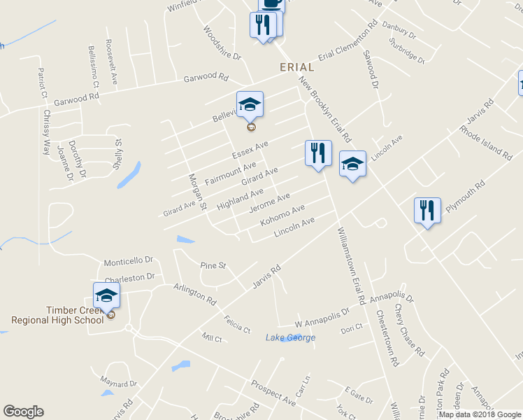 map of restaurants, bars, coffee shops, grocery stores, and more near 33 Jerome Avenue in Gloucester Township