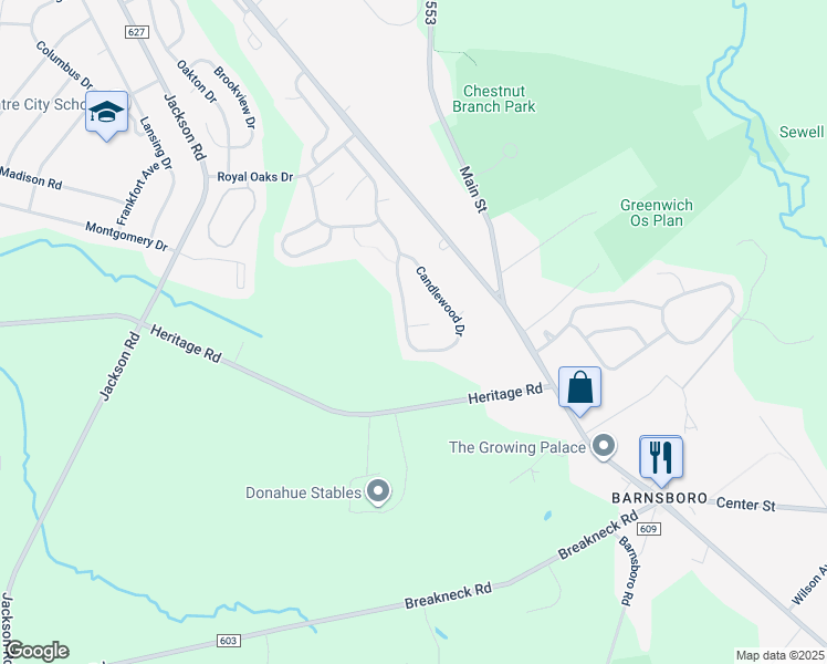 map of restaurants, bars, coffee shops, grocery stores, and more near 15 Cottonwood Court in Mantua Township
