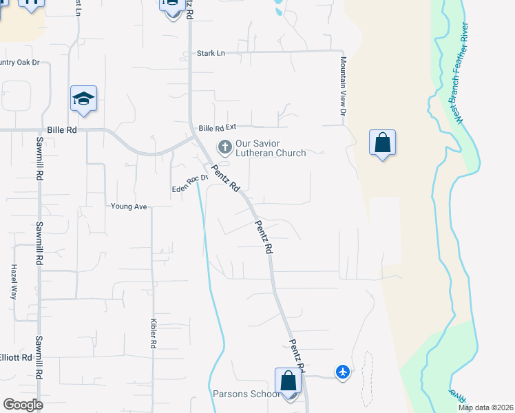 map of restaurants, bars, coffee shops, grocery stores, and more near 1830 Clear Brook Lane in Paradise