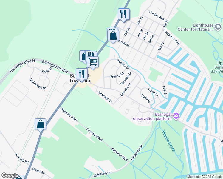 map of restaurants, bars, coffee shops, grocery stores, and more near 144 Bayshore Drive in Barnegat Township