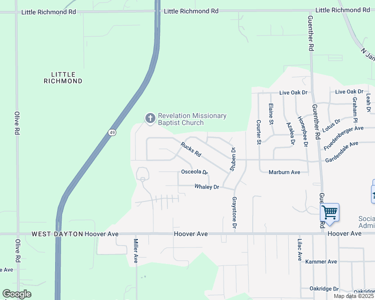 map of restaurants, bars, coffee shops, grocery stores, and more near 5176 Rucks Road in Dayton