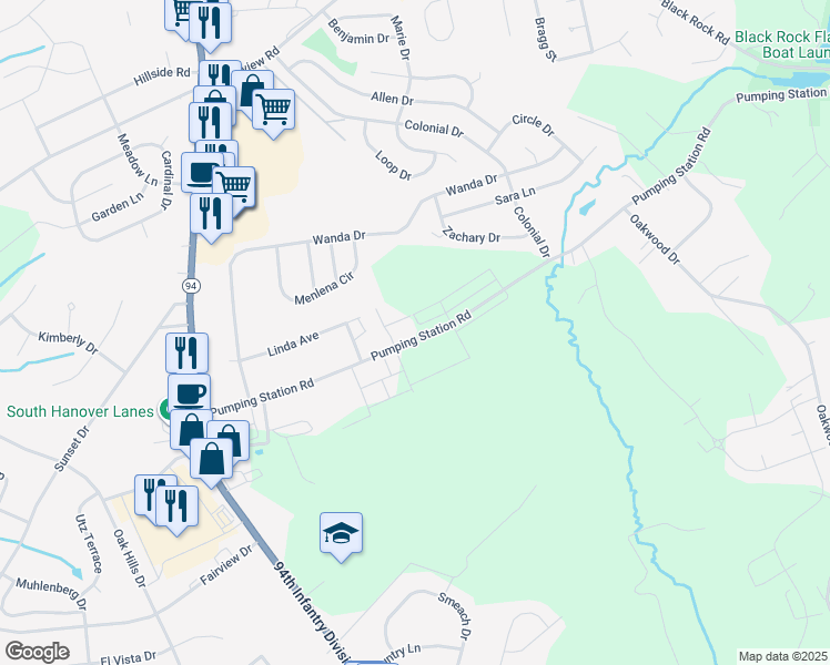 map of restaurants, bars, coffee shops, grocery stores, and more near 214 Pumping Station Road in Hanover