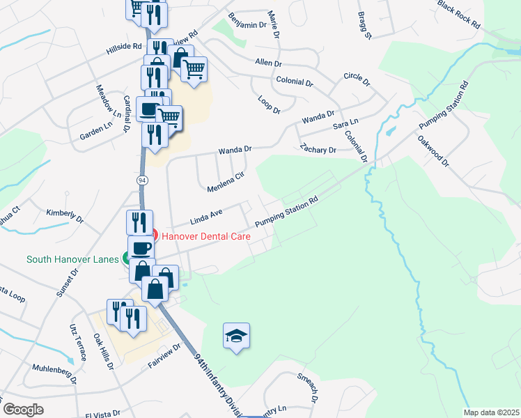 map of restaurants, bars, coffee shops, grocery stores, and more near 34 Forest View Terrace in Hanover