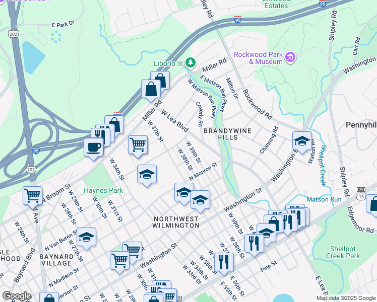map of restaurants, bars, coffee shops, grocery stores, and more near 701 West 37th Street in Wilmington