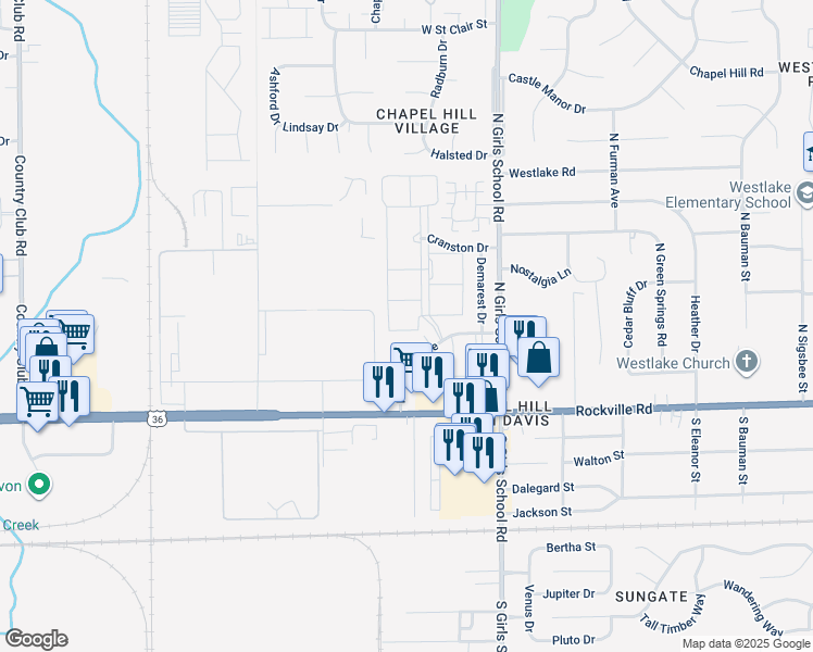 map of restaurants, bars, coffee shops, grocery stores, and more near 122 Welcome Way Boulevard West Drive in Indianapolis