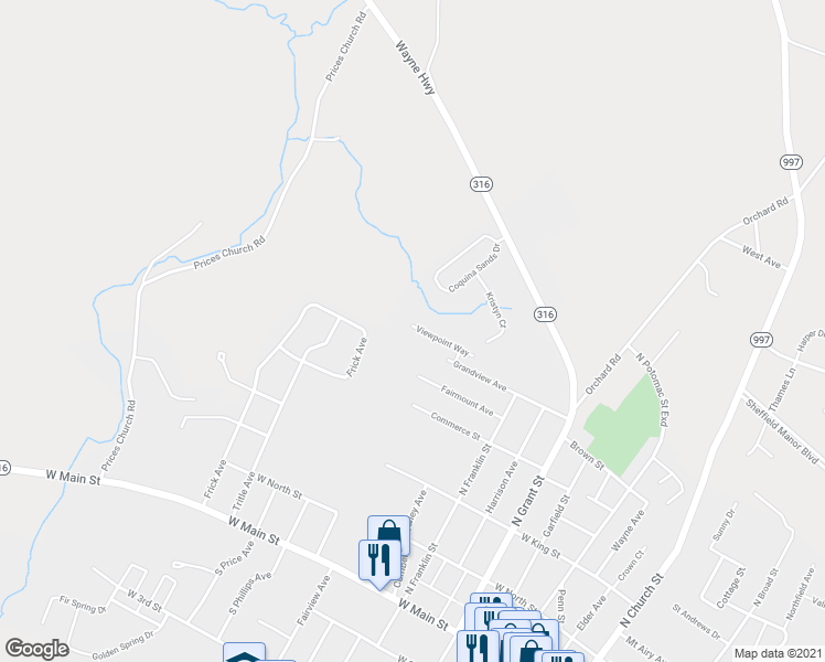 map of restaurants, bars, coffee shops, grocery stores, and more near 394 Viewpoint Way in Waynesboro
