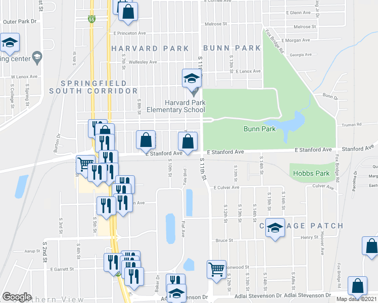 map of restaurants, bars, coffee shops, grocery stores, and more near 2664 Yale Boulevard in Springfield