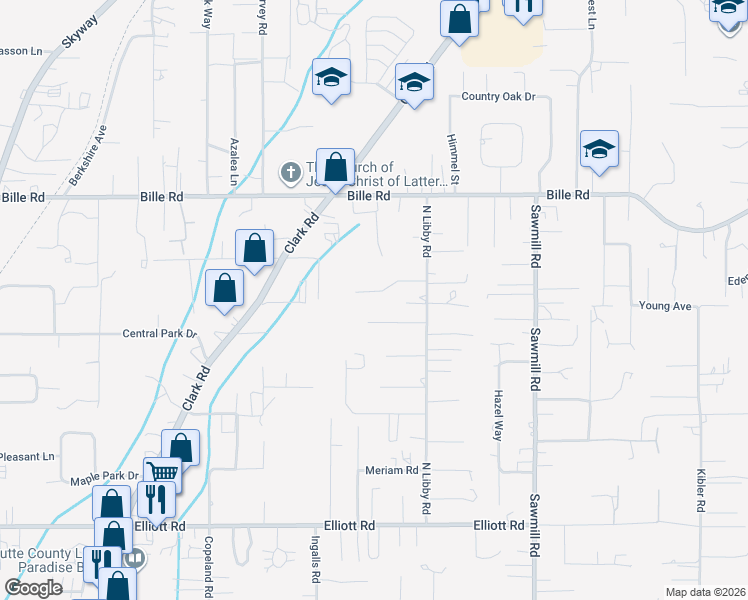 map of restaurants, bars, coffee shops, grocery stores, and more near 1378 Delia Way in Paradise
