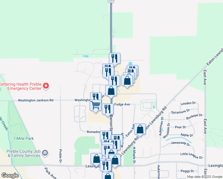 map of restaurants, bars, coffee shops, grocery stores, and more near 1705 U.S. 127 in Eaton