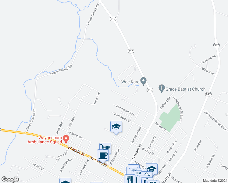 map of restaurants, bars, coffee shops, grocery stores, and more near 415 Viewpoint Way in Waynesboro