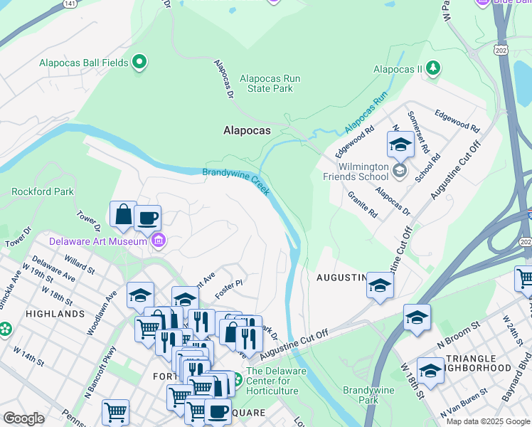 map of restaurants, bars, coffee shops, grocery stores, and more near 200 Mill Road in Wilmington