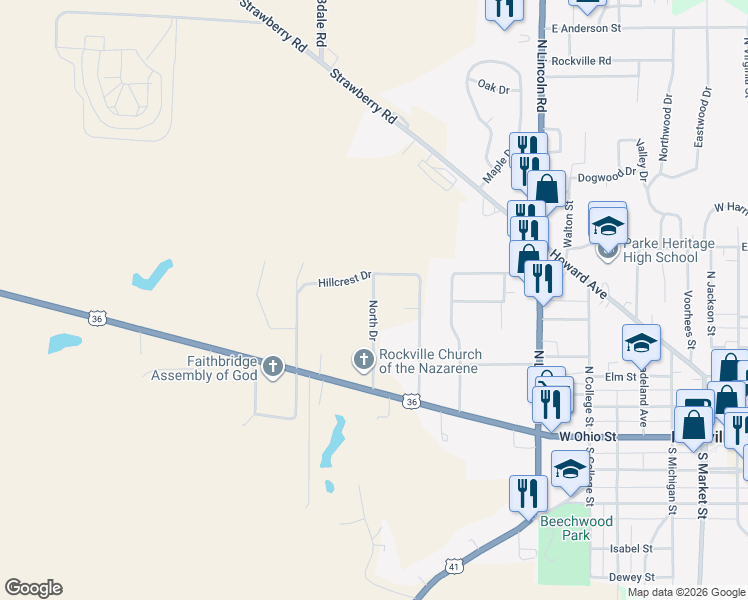 map of restaurants, bars, coffee shops, grocery stores, and more near 618 Parkway Drive in Rockville
