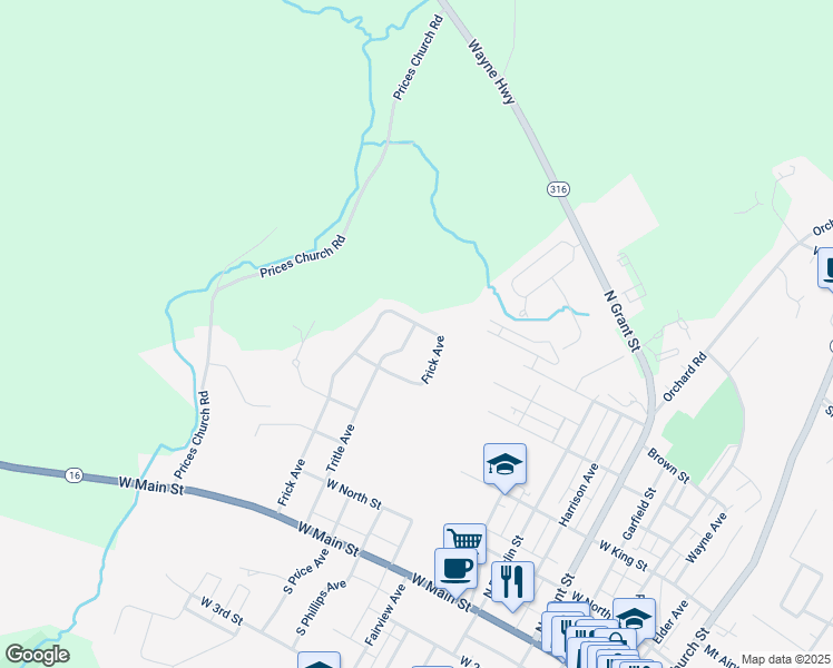 map of restaurants, bars, coffee shops, grocery stores, and more near 425 Tritle Avenue in Waynesboro