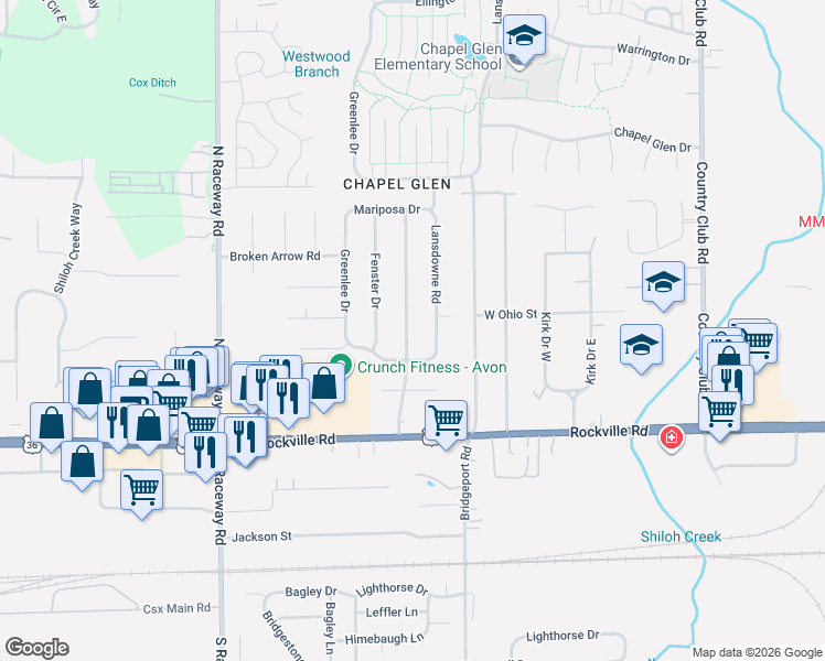 map of restaurants, bars, coffee shops, grocery stores, and more near 8818 Caminito Road in Indianapolis