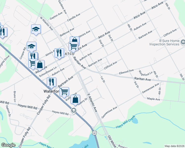 map of restaurants, bars, coffee shops, grocery stores, and more near 2213 Harrison Avenue in Atco