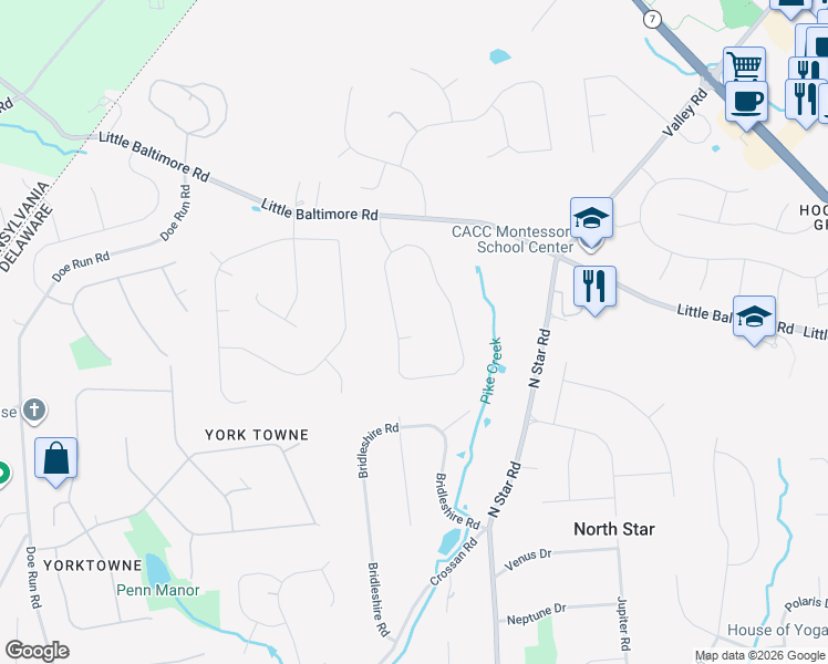 map of restaurants, bars, coffee shops, grocery stores, and more near 19 Tenby Chase Drive in Newark