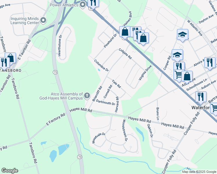 map of restaurants, bars, coffee shops, grocery stores, and more near 13 Cornell Road in Atco