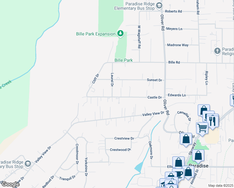 map of restaurants, bars, coffee shops, grocery stores, and more near 495 Castle Drive in Paradise