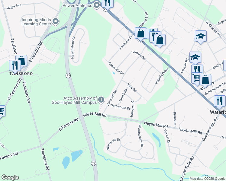 map of restaurants, bars, coffee shops, grocery stores, and more near 15 Briarcliff Road in Atco