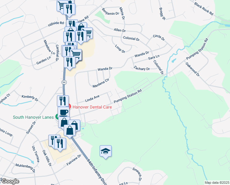 map of restaurants, bars, coffee shops, grocery stores, and more near 54 Forest View Terrace in Hanover