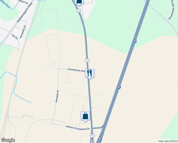 map of restaurants, bars, coffee shops, grocery stores, and more near 12316 Molly Pitcher Highway in Greencastle