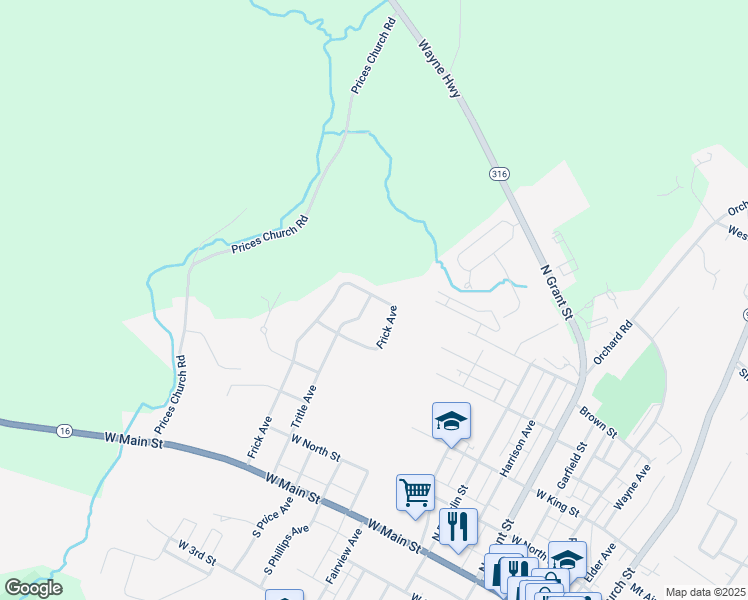 map of restaurants, bars, coffee shops, grocery stores, and more near 429 Tritle Avenue in Waynesboro