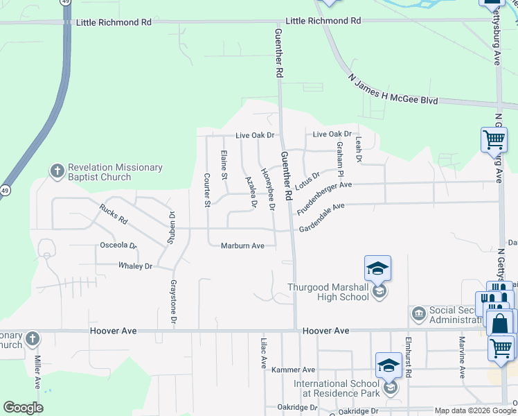 map of restaurants, bars, coffee shops, grocery stores, and more near 4805 Gardendale Avenue in Dayton