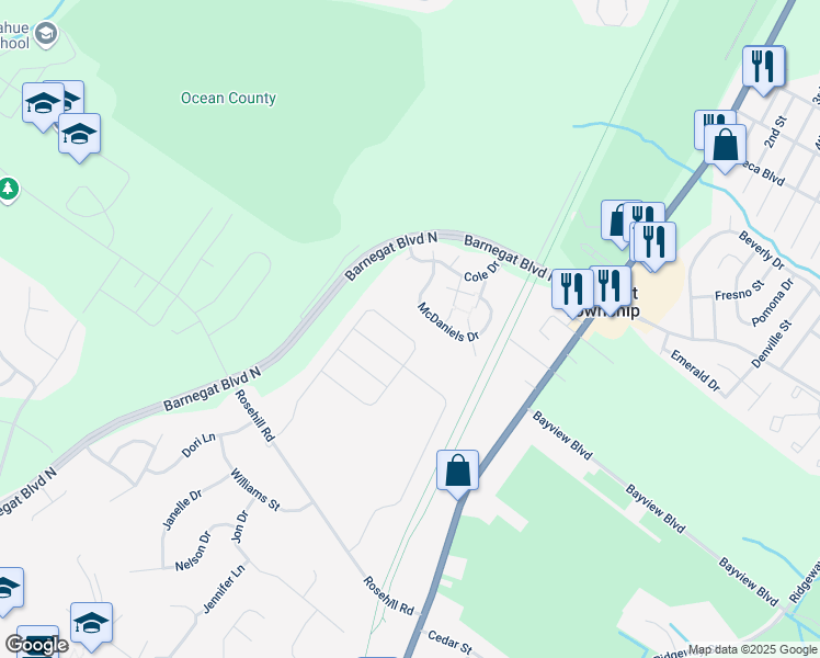 map of restaurants, bars, coffee shops, grocery stores, and more near 113 Hawthorne Lane in Barnegat Township