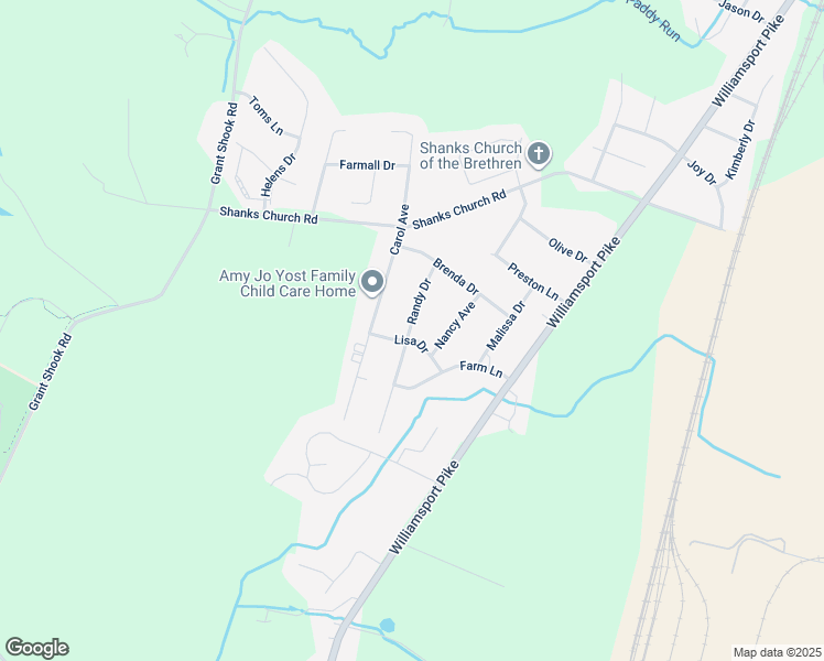 map of restaurants, bars, coffee shops, grocery stores, and more near 12356 Randy Drive in Greencastle